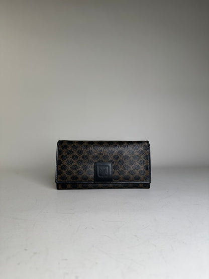 Vintage Celine Textured Leather Wallet Black Brown Gold