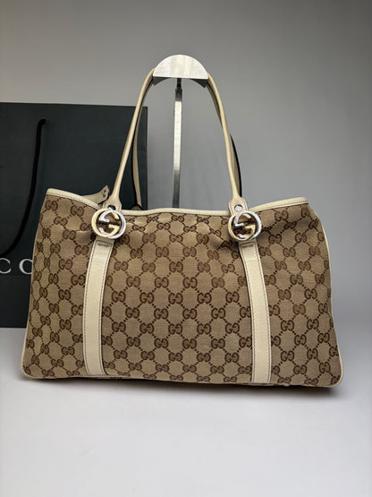 Vintage Gucci GG Monogram Canvas Joy Tote Beige Brown