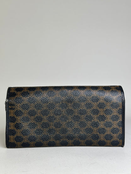 Vintage Celine Textured Leather Wallet Black Brown Gold