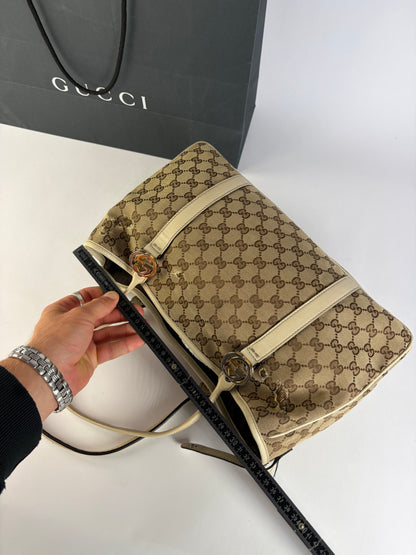 Vintage Gucci GG Monogram Canvas Joy Tote Beige Brown
