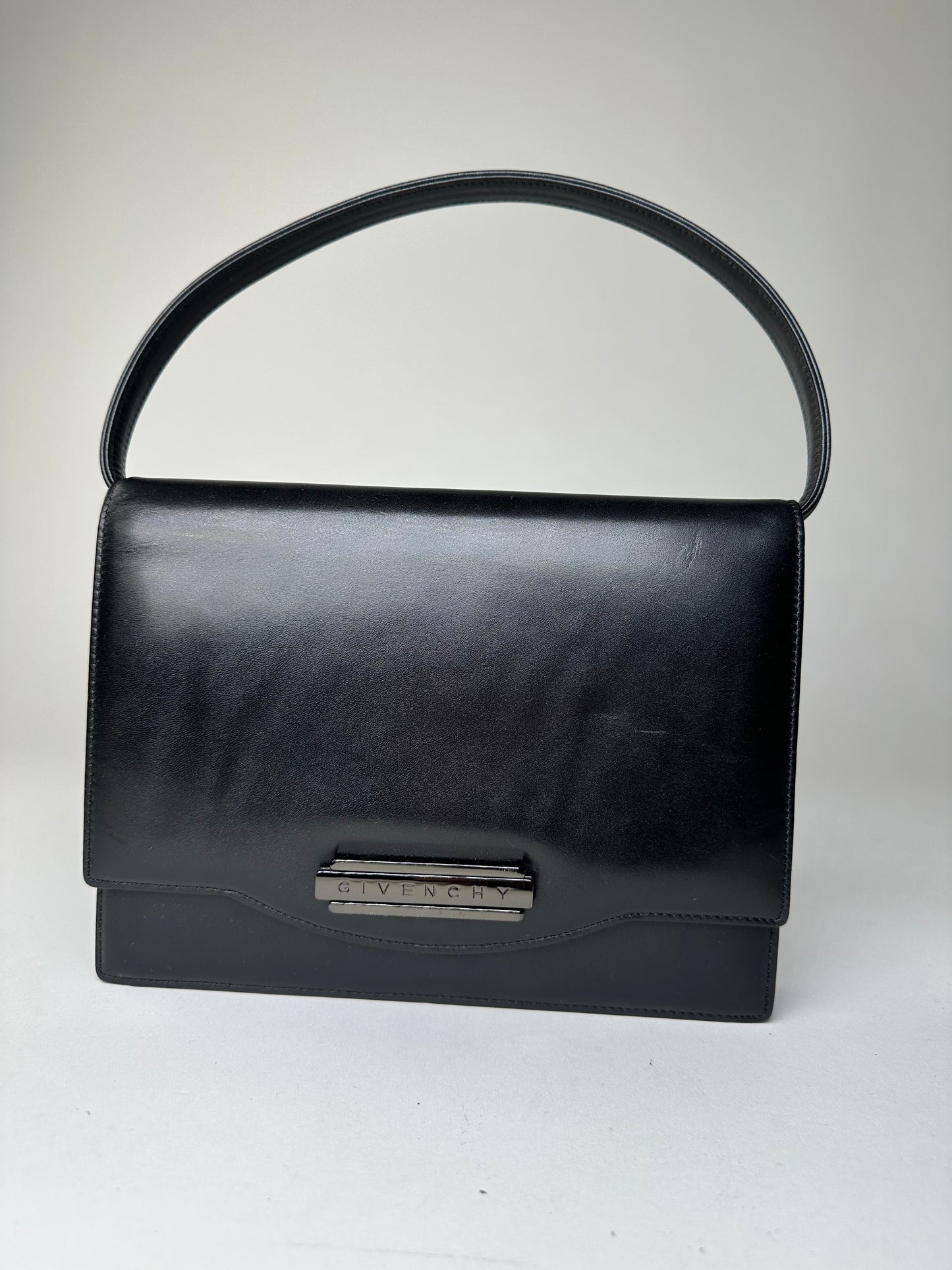 Vintage Givenchy Leather Shoulder Bag Y2K Black Silver