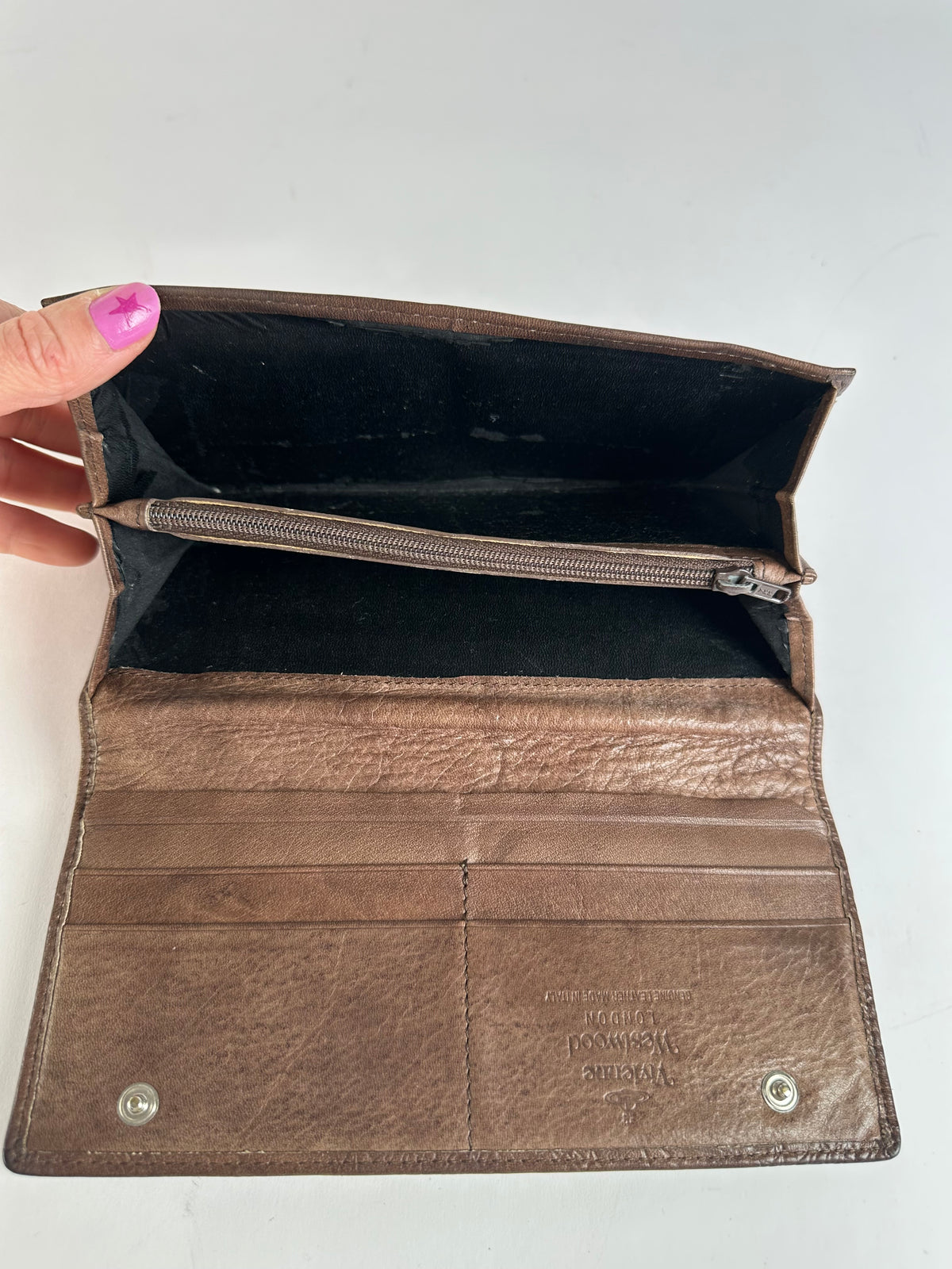 Vintage Vivienne Westwood Orb Embossed Leather Bifold Wallet Late 1990s Brown