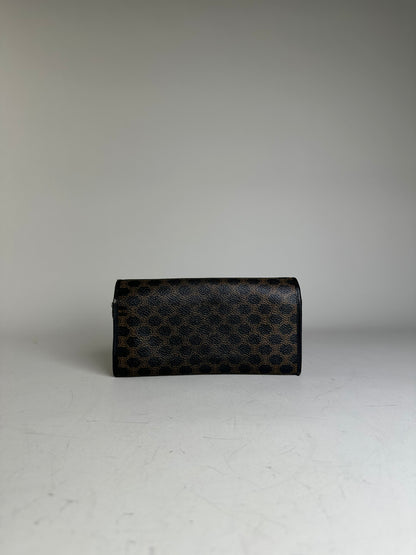 Vintage Celine Textured Leather Wallet Black Brown Gold