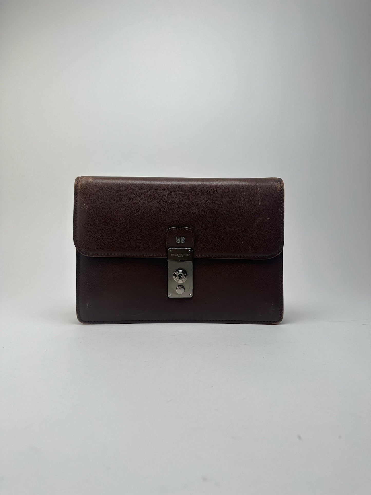 Pochette Balenciaga vintage en cuir marron