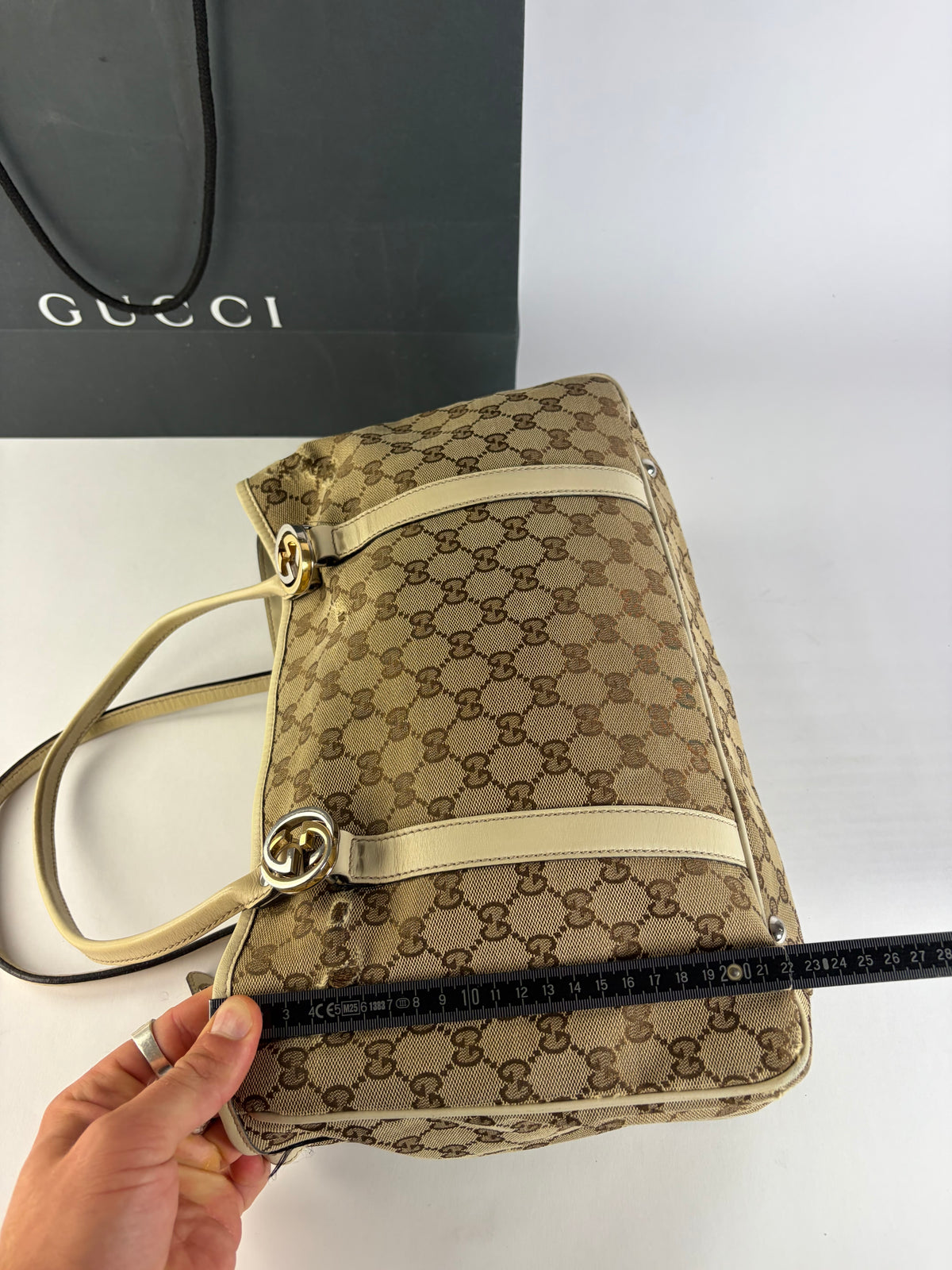 Vintage Gucci GG Monogram Canvas Joy Tote Beige Brown
