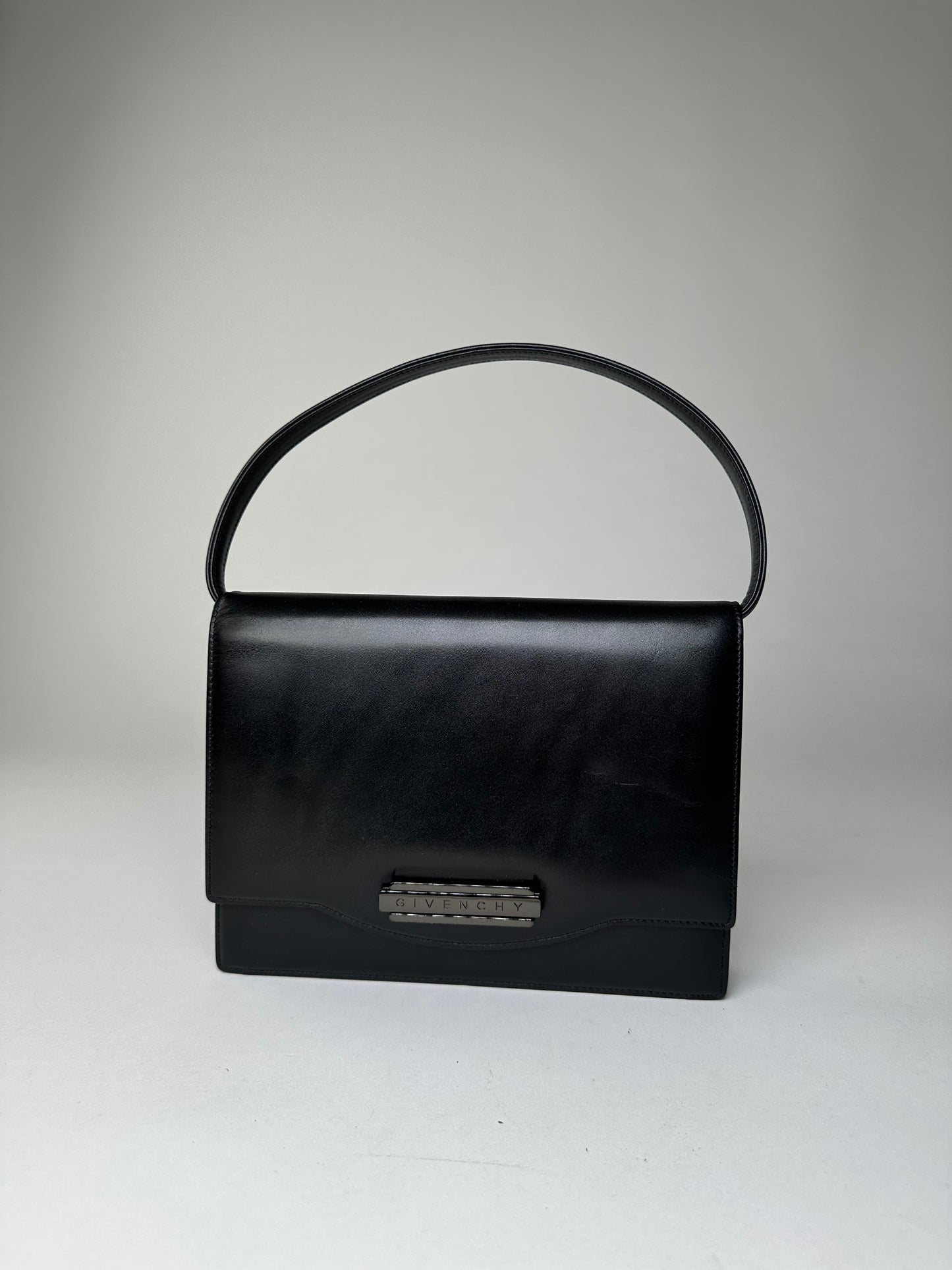 Vintage Givenchy Leather Shoulder Bag Y2K Black Silver
