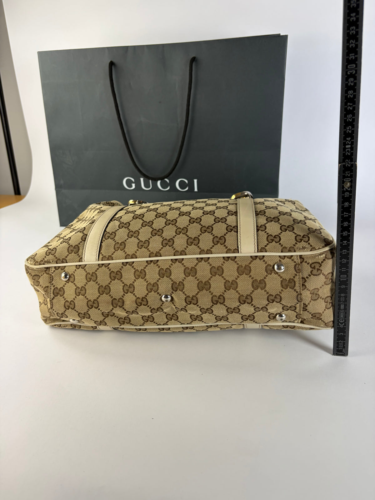 Vintage Gucci GG Monogram Canvas Joy Tote Beige Brown