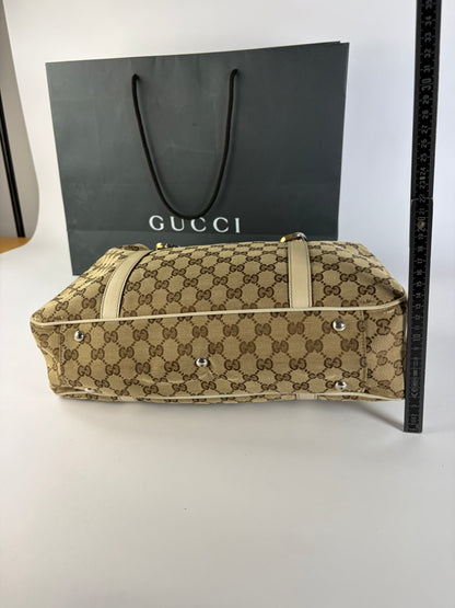 Vintage Gucci GG Monogram Canvas Joy Tote Beige Brown