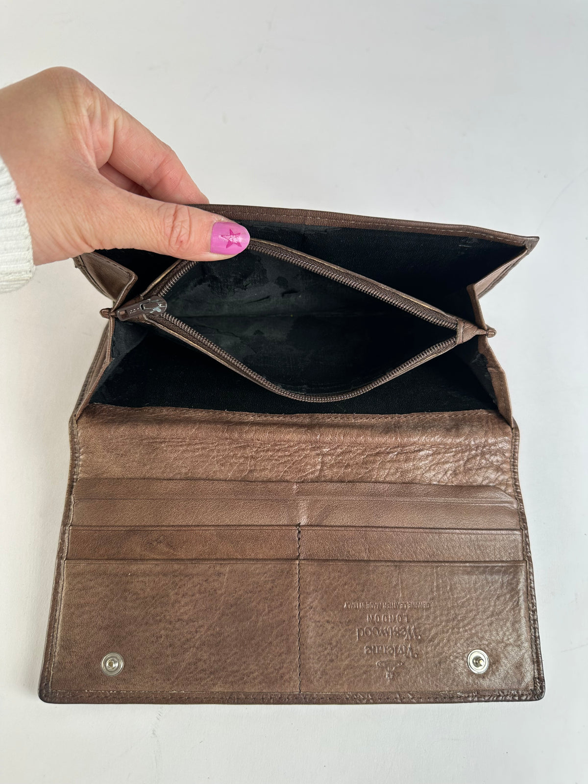 Vintage Vivienne Westwood Orb Embossed Leather Bifold Wallet Late 1990s Brown