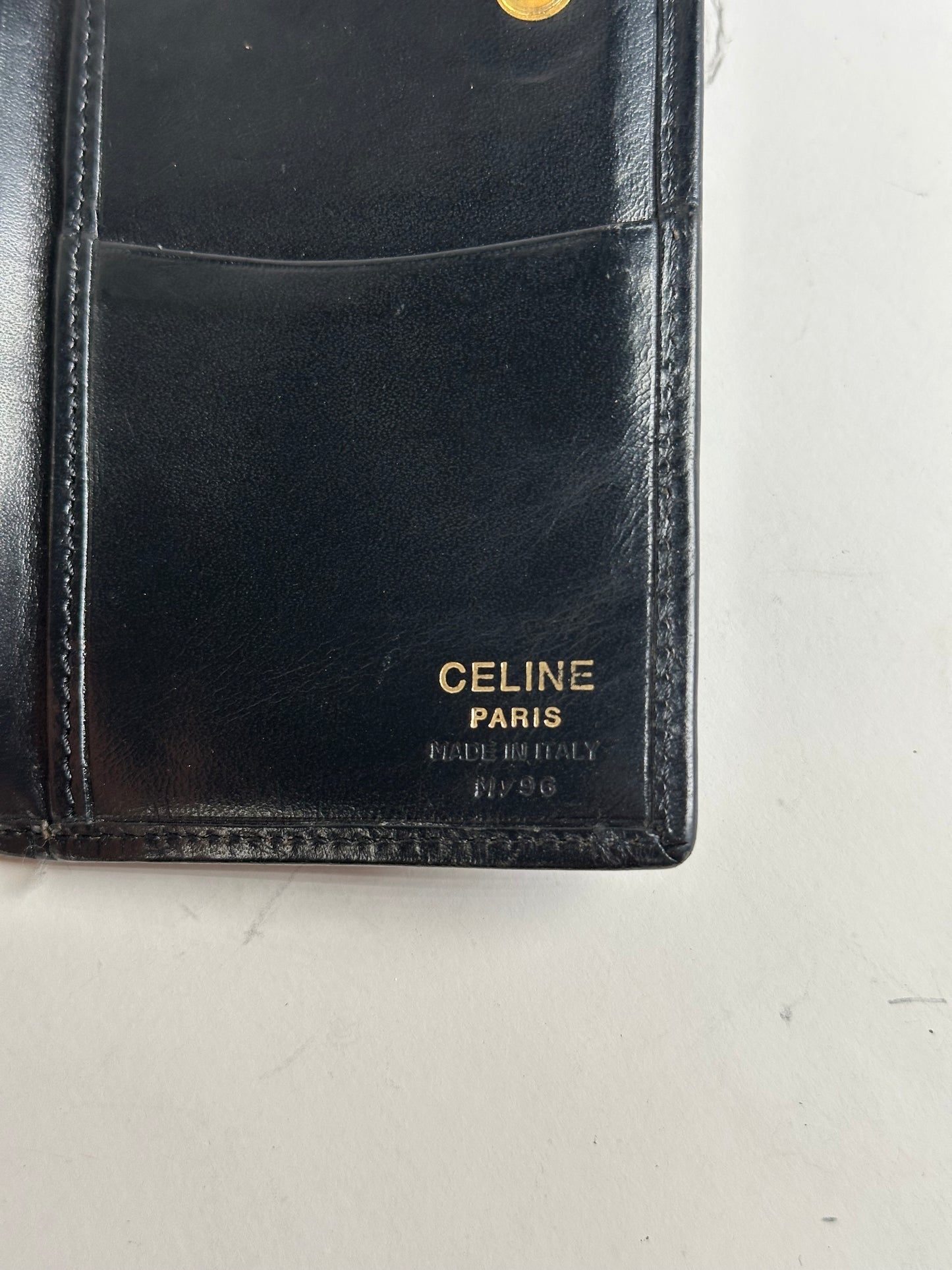 Vintage Celine Textured Leather Wallet Black Brown Gold