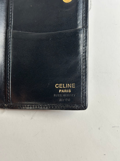 Vintage Celine Textured Leather Wallet Black Brown Gold