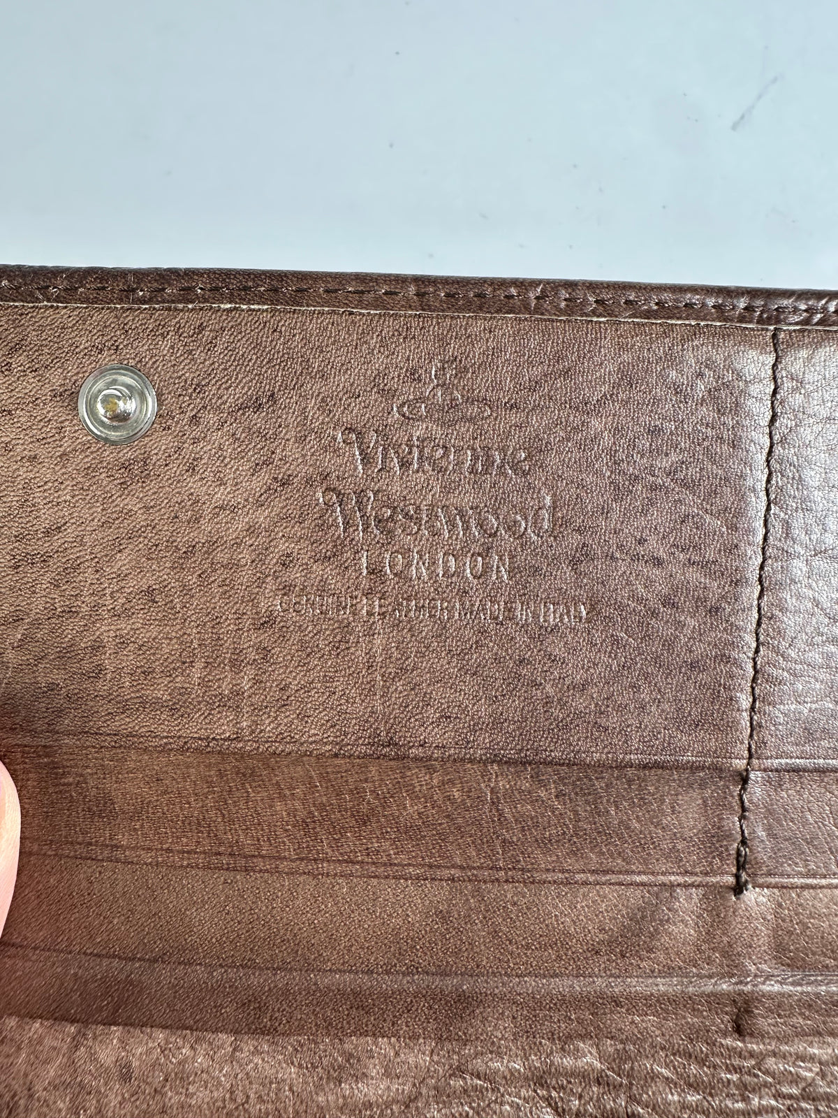 Vintage Vivienne Westwood Orb Embossed Leather Bifold Wallet Late 1990s Brown