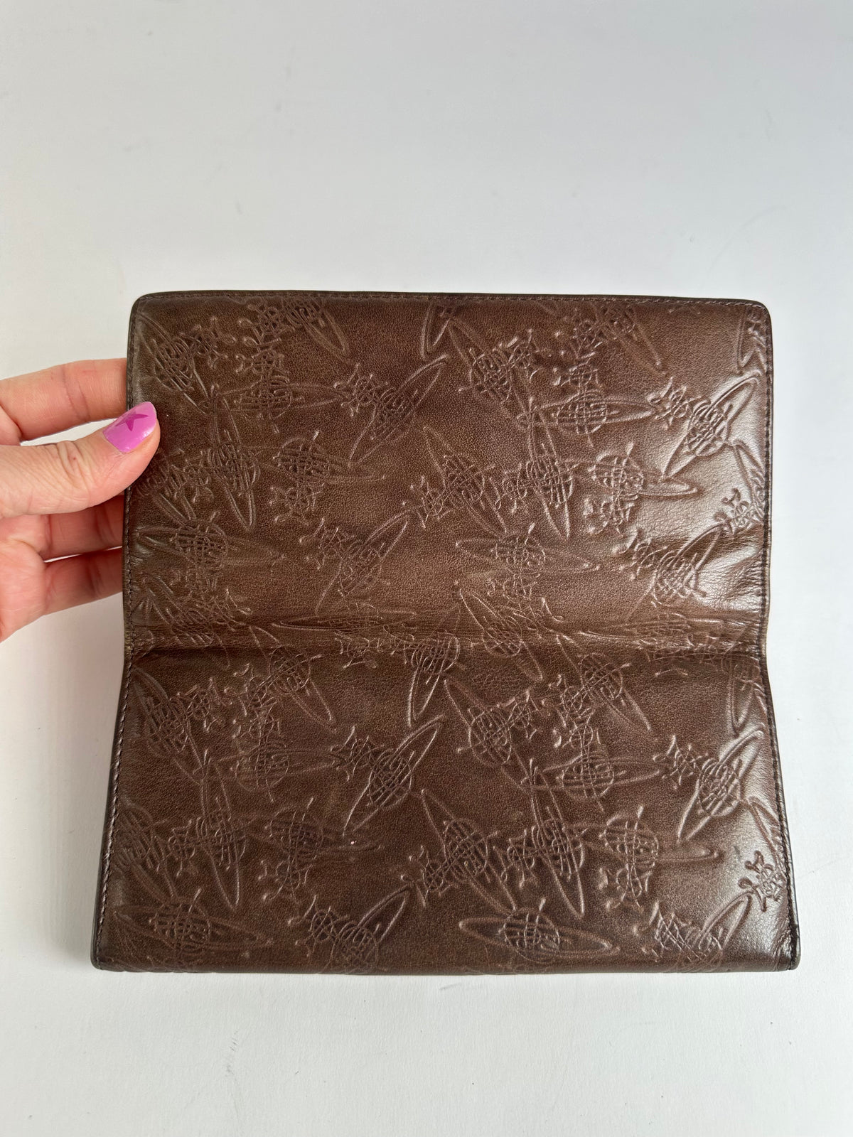 Vintage Vivienne Westwood Orb Embossed Leather Bifold Wallet Late 1990s Brown