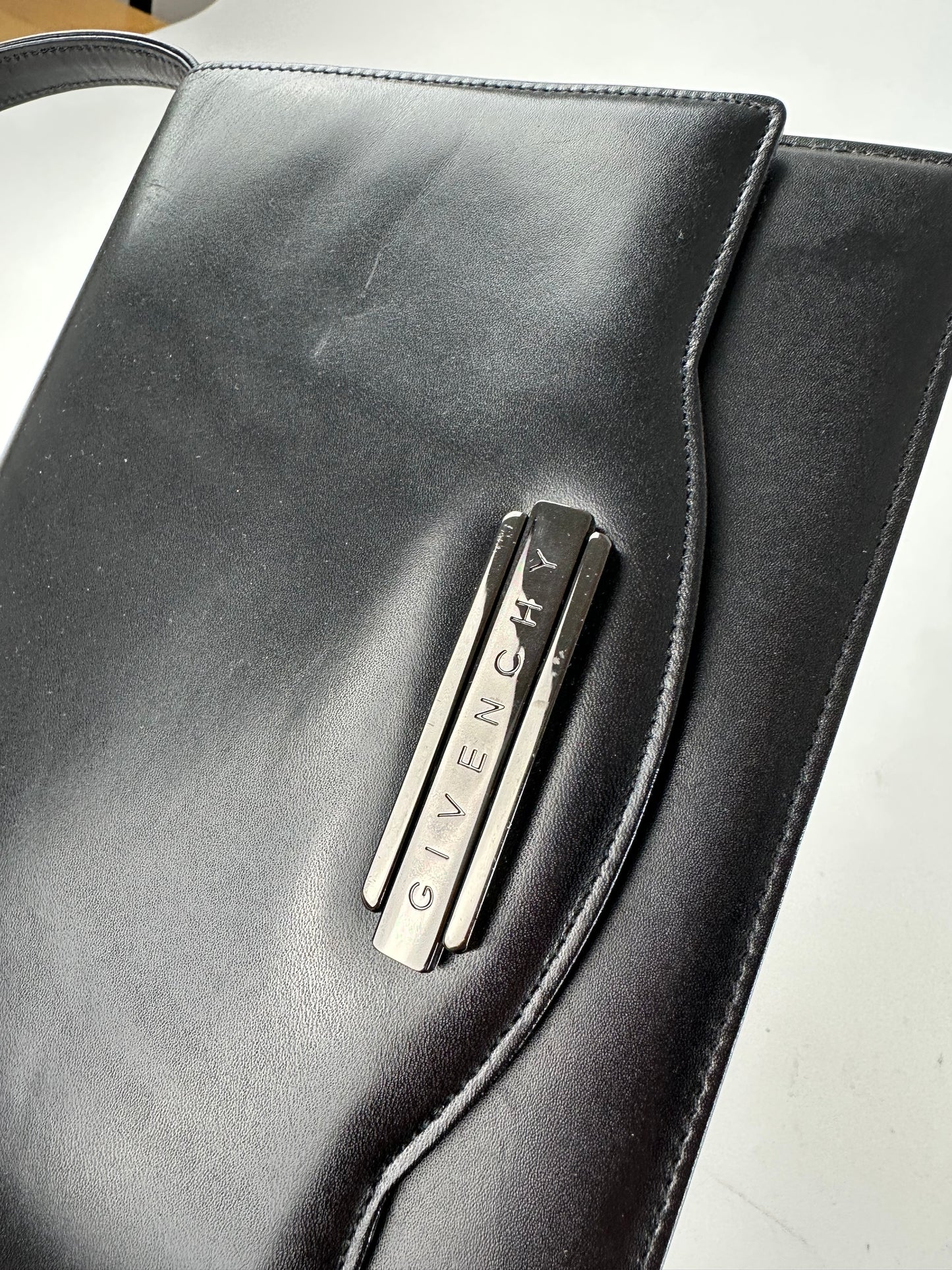 Vintage Givenchy Leather Shoulder Bag Y2K Black Silver