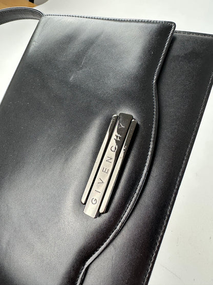 Vintage Givenchy Leather Shoulder Bag Y2K Black Silver