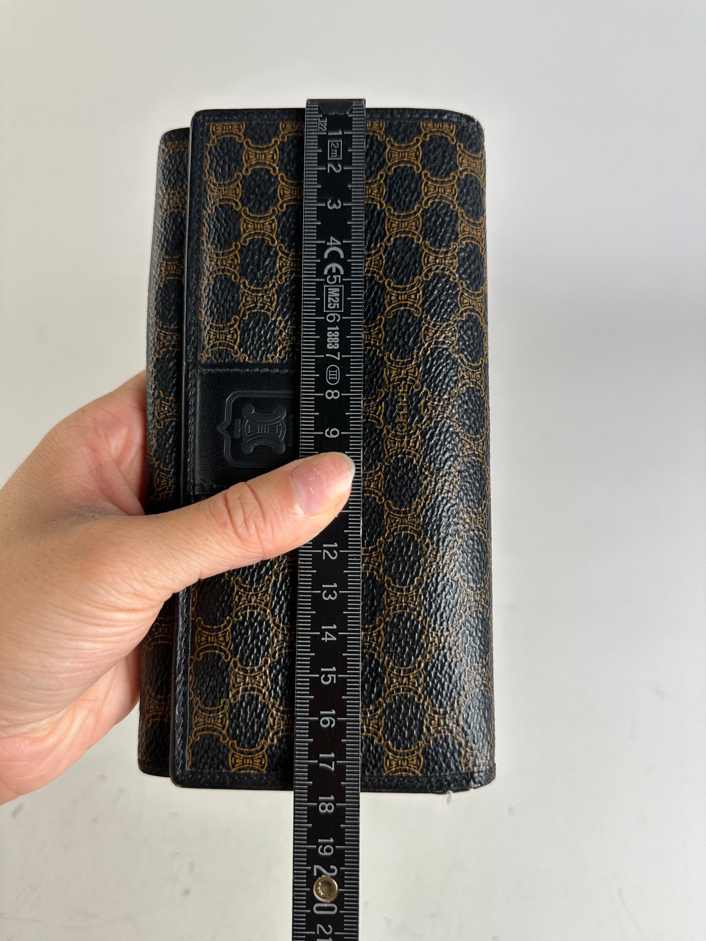 Vintage Celine Textured Leather Wallet Black Brown Gold