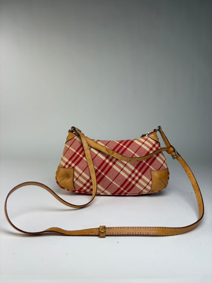 Vintage Burberry Plaid Flap Crossbody Bag Red Beige