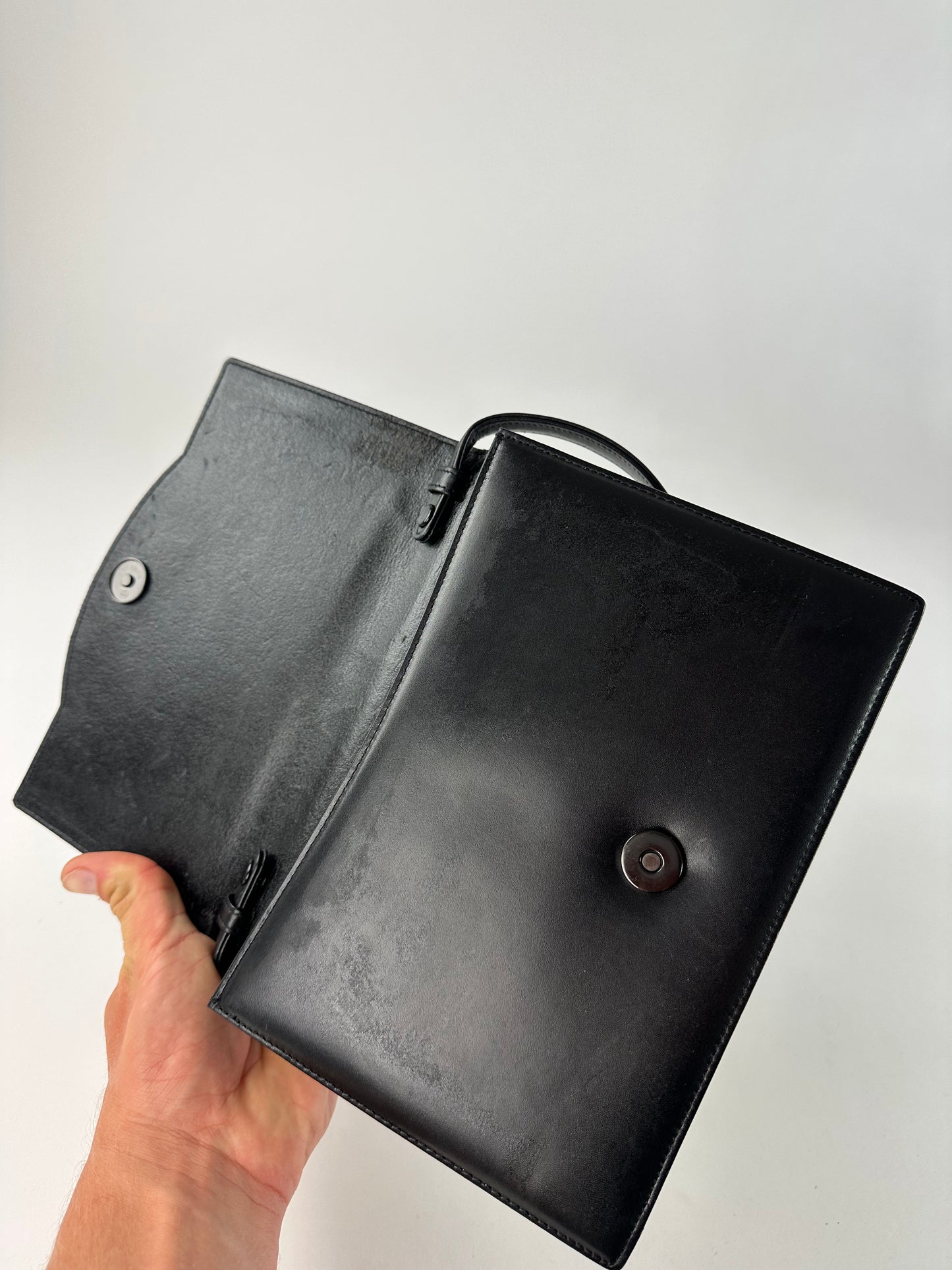 Vintage Givenchy Leather Shoulder Bag Y2K Black Silver
