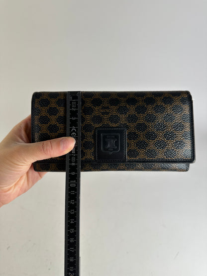 Vintage Celine Textured Leather Wallet Black Brown Gold