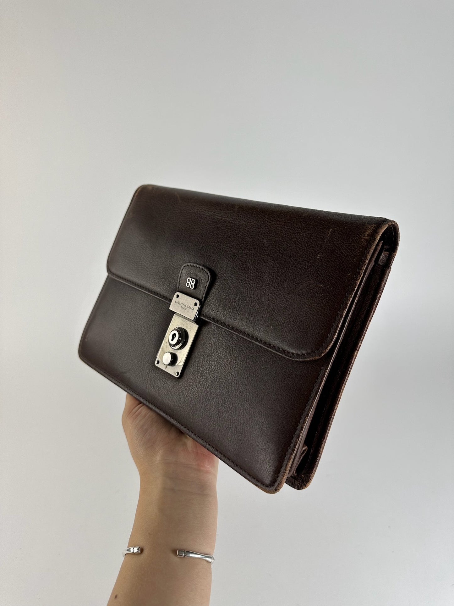 Pochette Balenciaga vintage en cuir marron