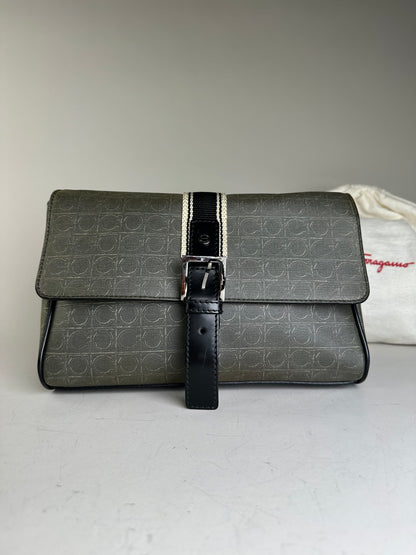 Vintage Ferragamo Monogram Canvas Clutch Bag Grey Black