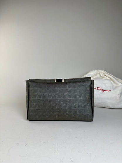 Vintage Ferragamo Monogram Canvas Clutch Bag Grey Black