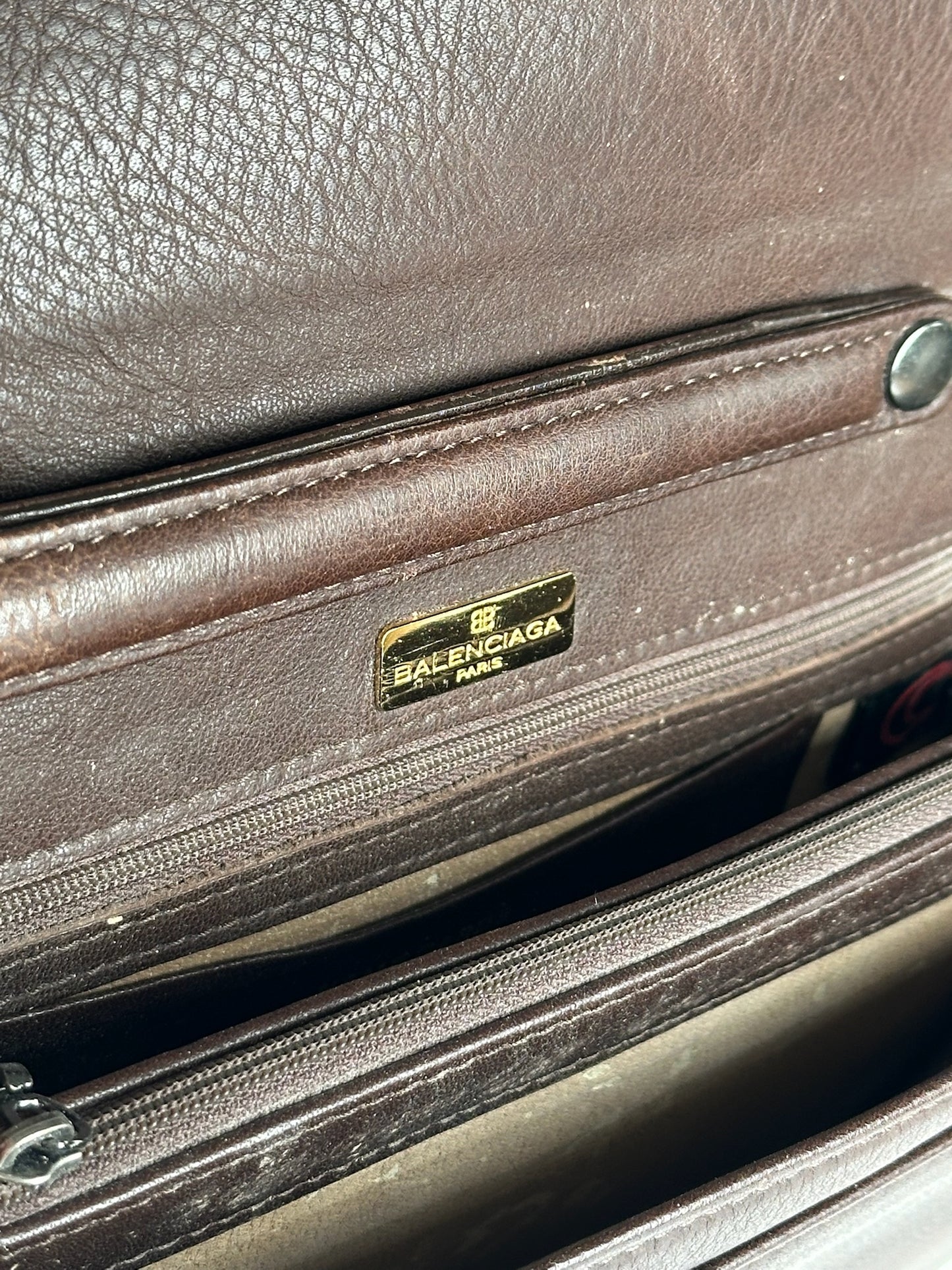 Pochette Balenciaga vintage en cuir marron