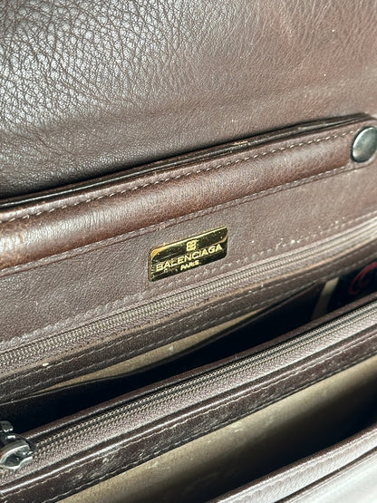 Pochette Balenciaga vintage en cuir marron