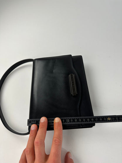 Vintage Givenchy Leather Shoulder Bag Y2K Black Silver