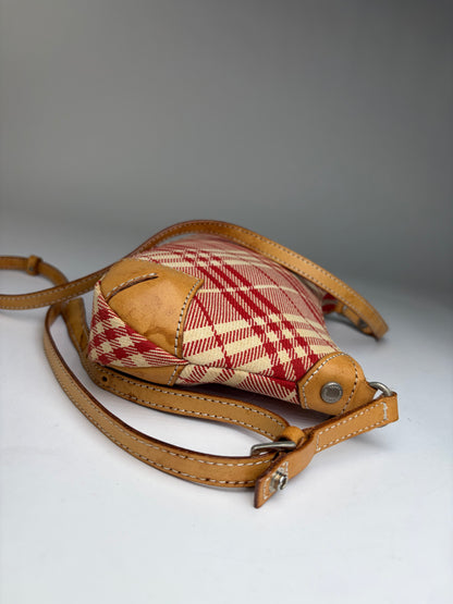 Vintage Burberry Plaid Flap Crossbody Bag Red Beige