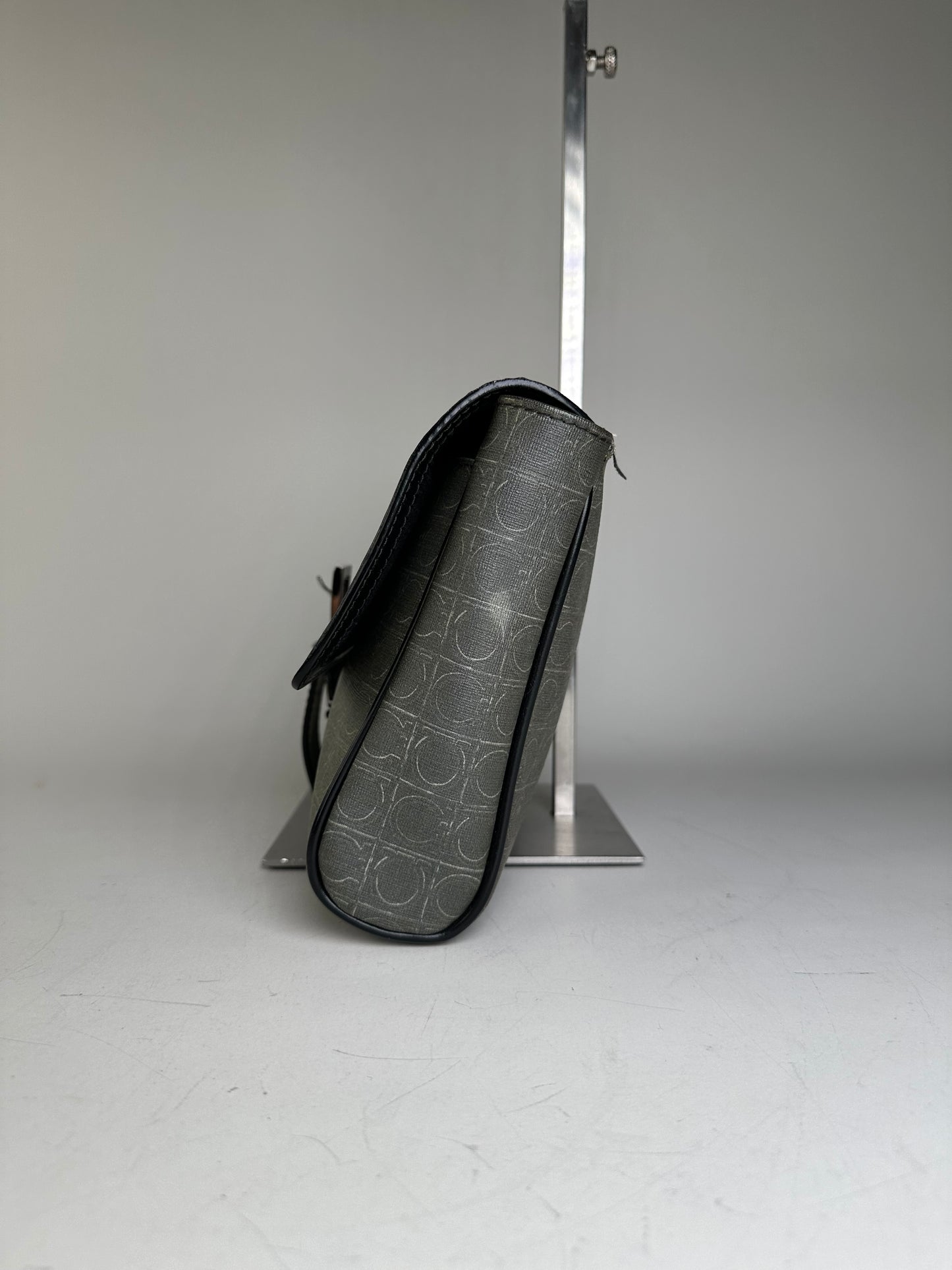 Vintage Ferragamo Monogram Canvas Clutch Bag Grey Black