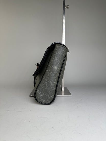 Vintage Ferragamo Monogram Canvas Clutch Bag Grey Black