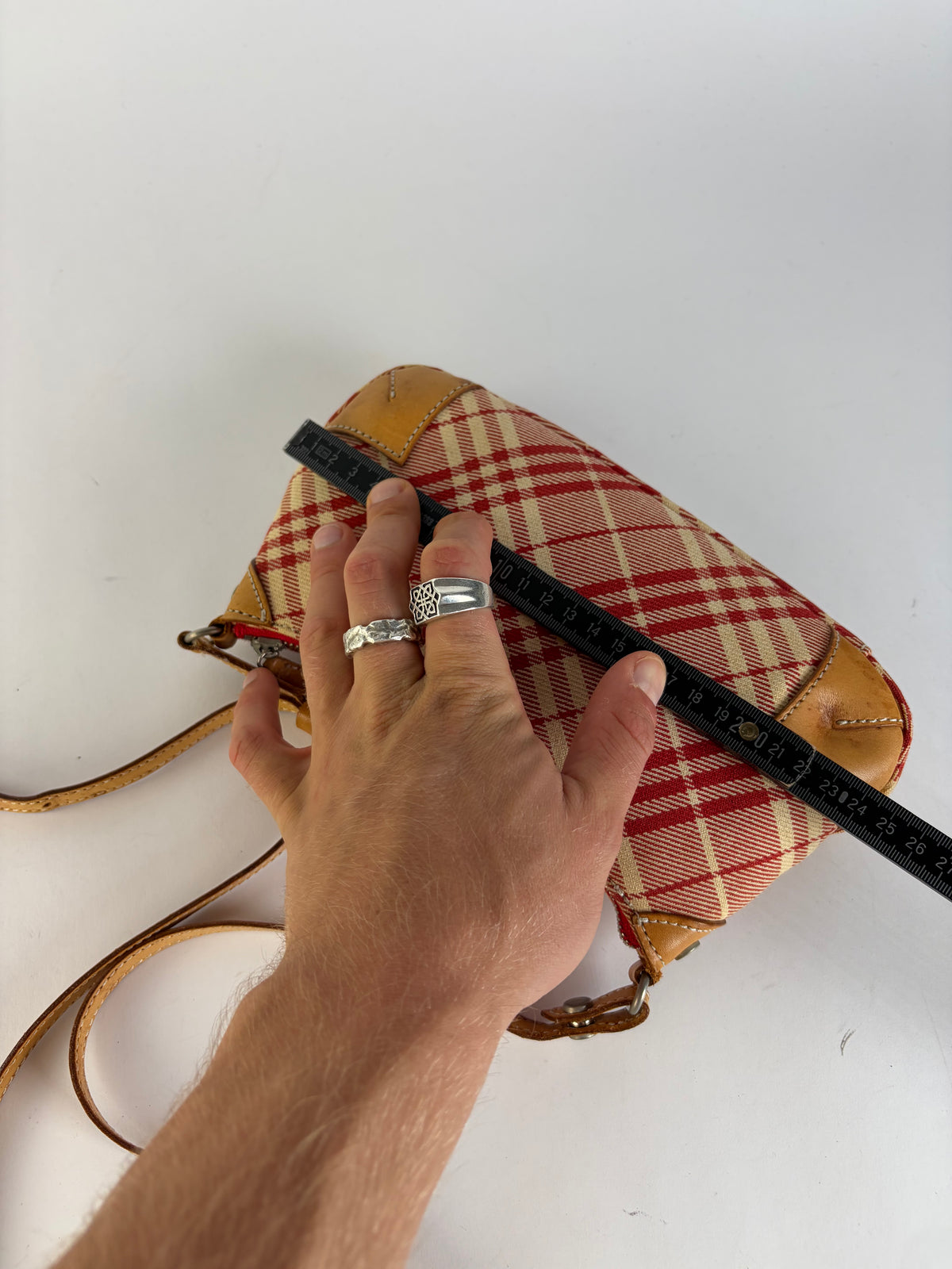 Vintage Burberry Plaid Flap Crossbody Bag Red Beige