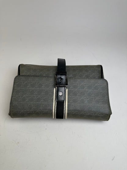 Vintage Ferragamo Monogram Canvas Clutch Bag Grey Black