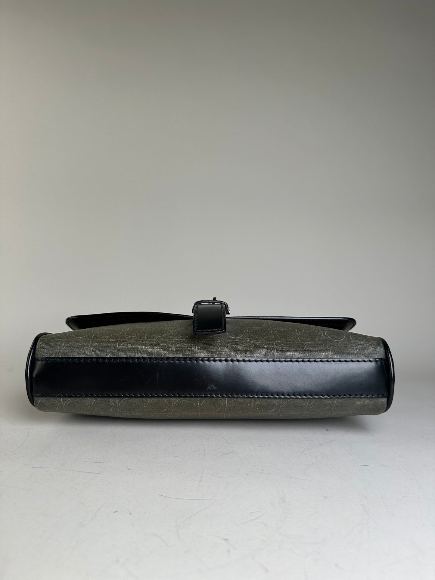 Vintage Ferragamo Monogram Canvas Clutch Bag Grey Black