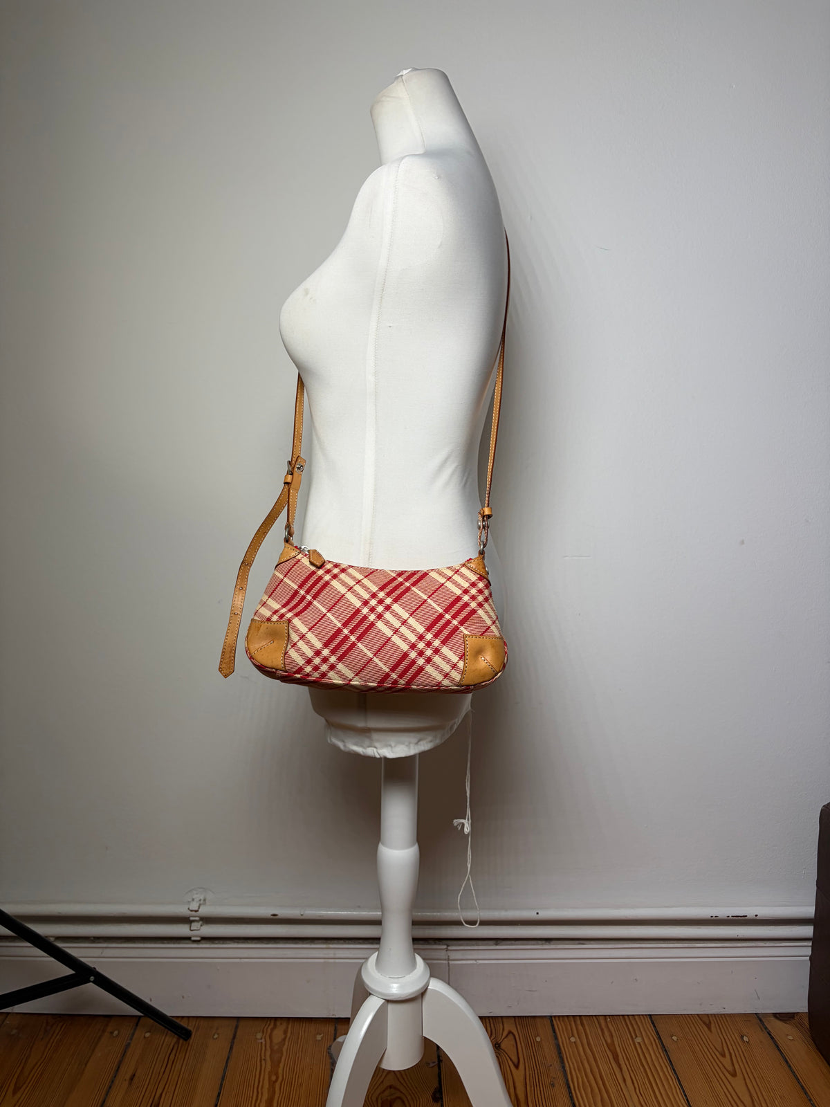 Vintage Burberry Plaid Flap Crossbody Bag Red Beige