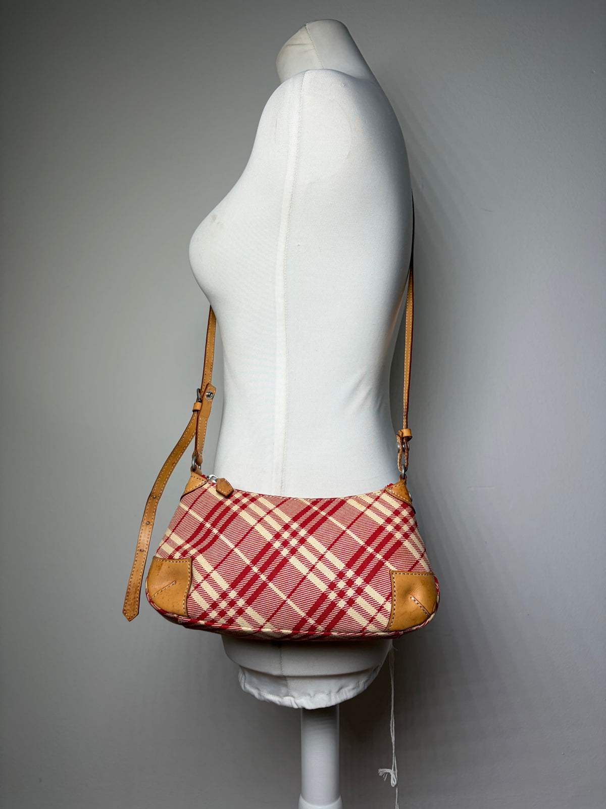 Vintage Burberry Plaid Flap Crossbody Bag Red Beige