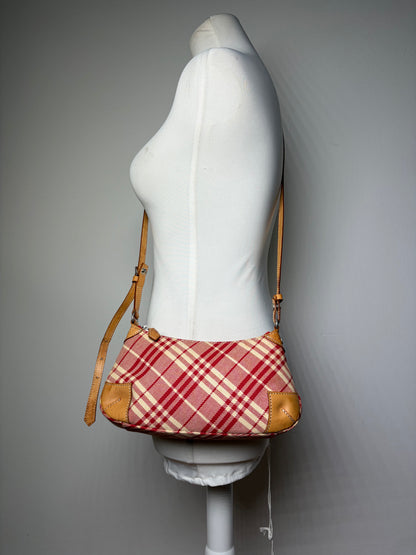 Vintage Burberry Plaid Flap Crossbody Bag Red Beige
