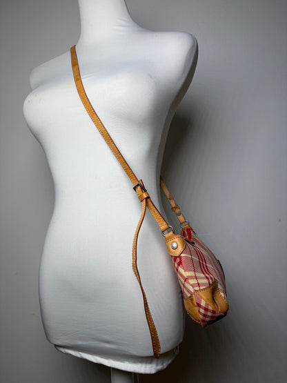 Vintage Burberry Plaid Flap Crossbody Bag Red Beige