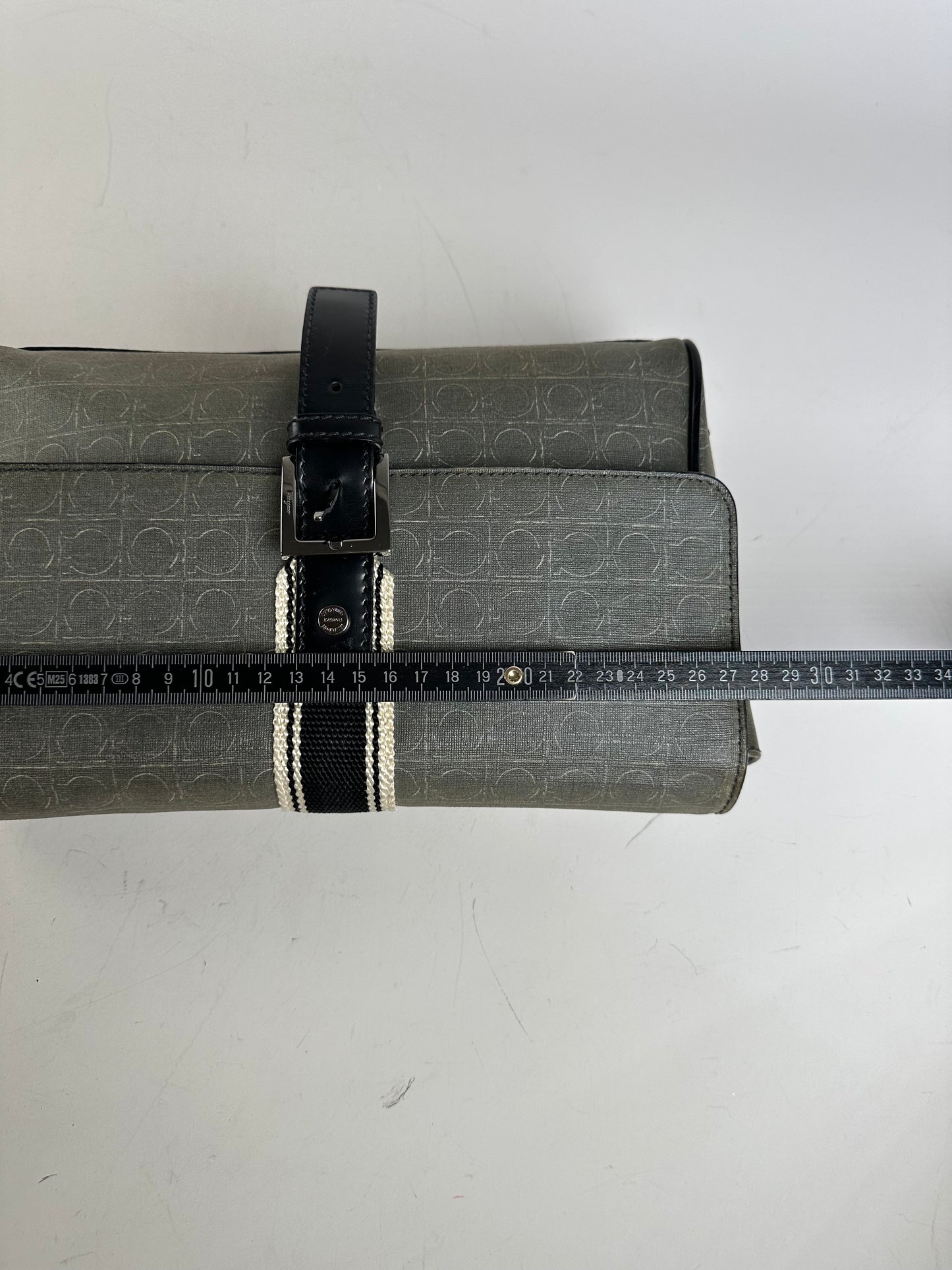 Vintage Ferragamo Monogram Canvas Clutch Bag Grey Black