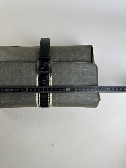 Vintage Ferragamo Monogram Canvas Clutch Bag Grey Black