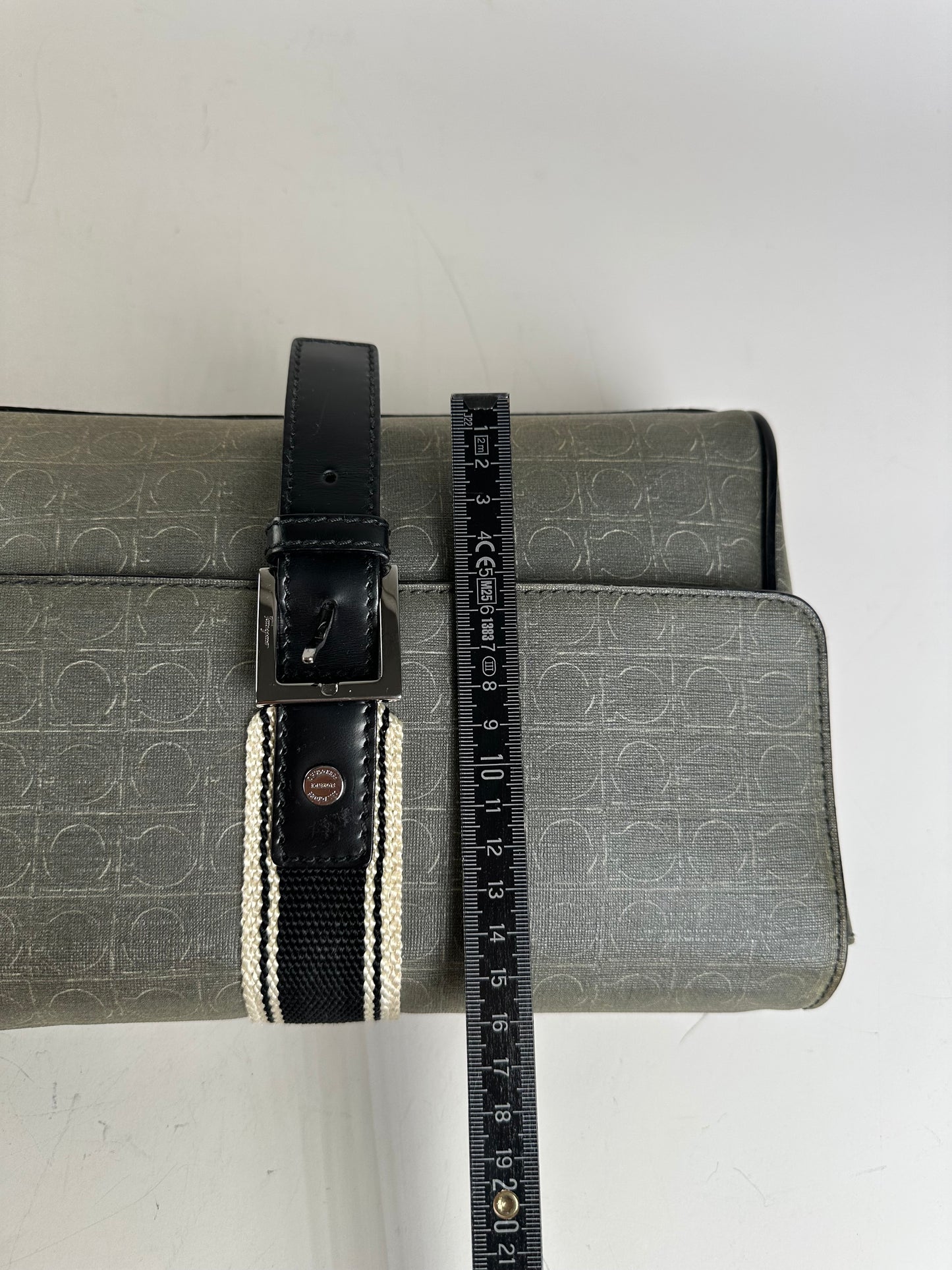 Vintage Ferragamo Monogram Canvas Clutch Bag Grey Black