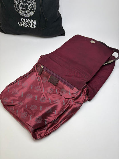 Vintage Gianni Versace Structured Satin Shoulder Bag Burgundy
