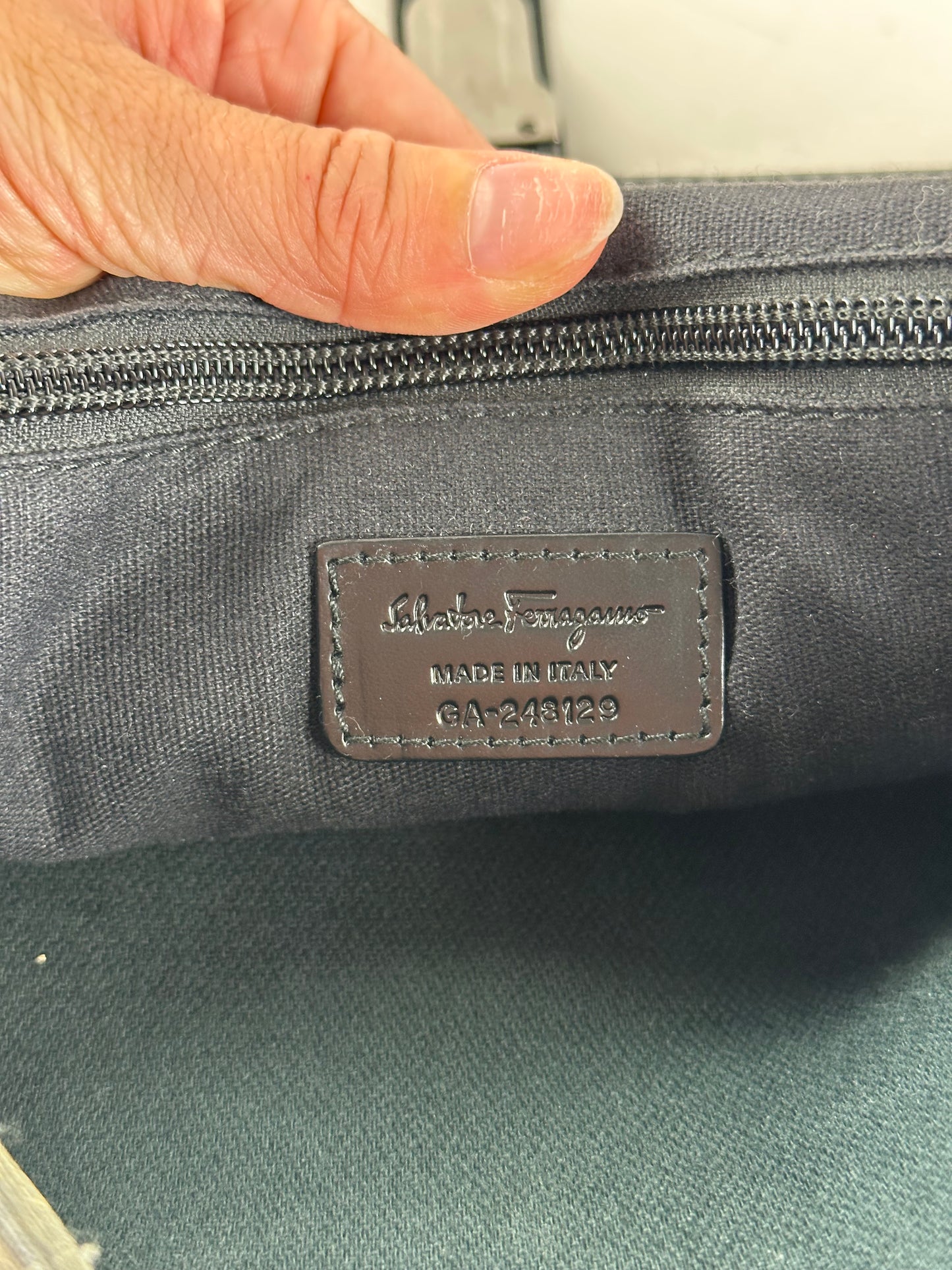 Vintage Ferragamo Monogram Canvas Clutch Bag Grey Black