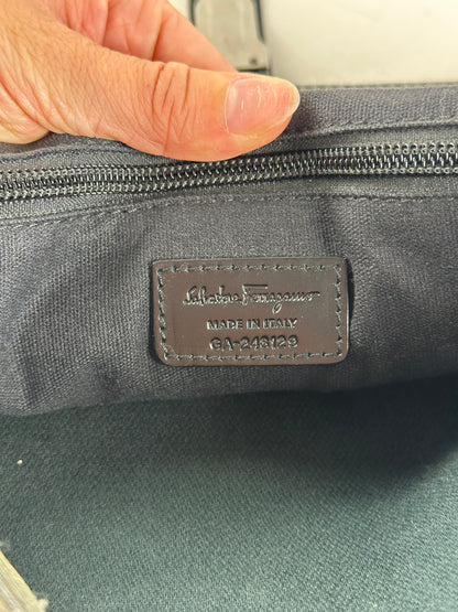Vintage Ferragamo Monogram Canvas Clutch Bag Grey Black