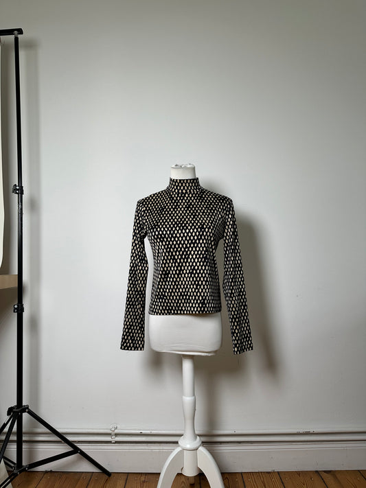 Vintage Balenciaga Diamond Pattern Top Navy Cream M