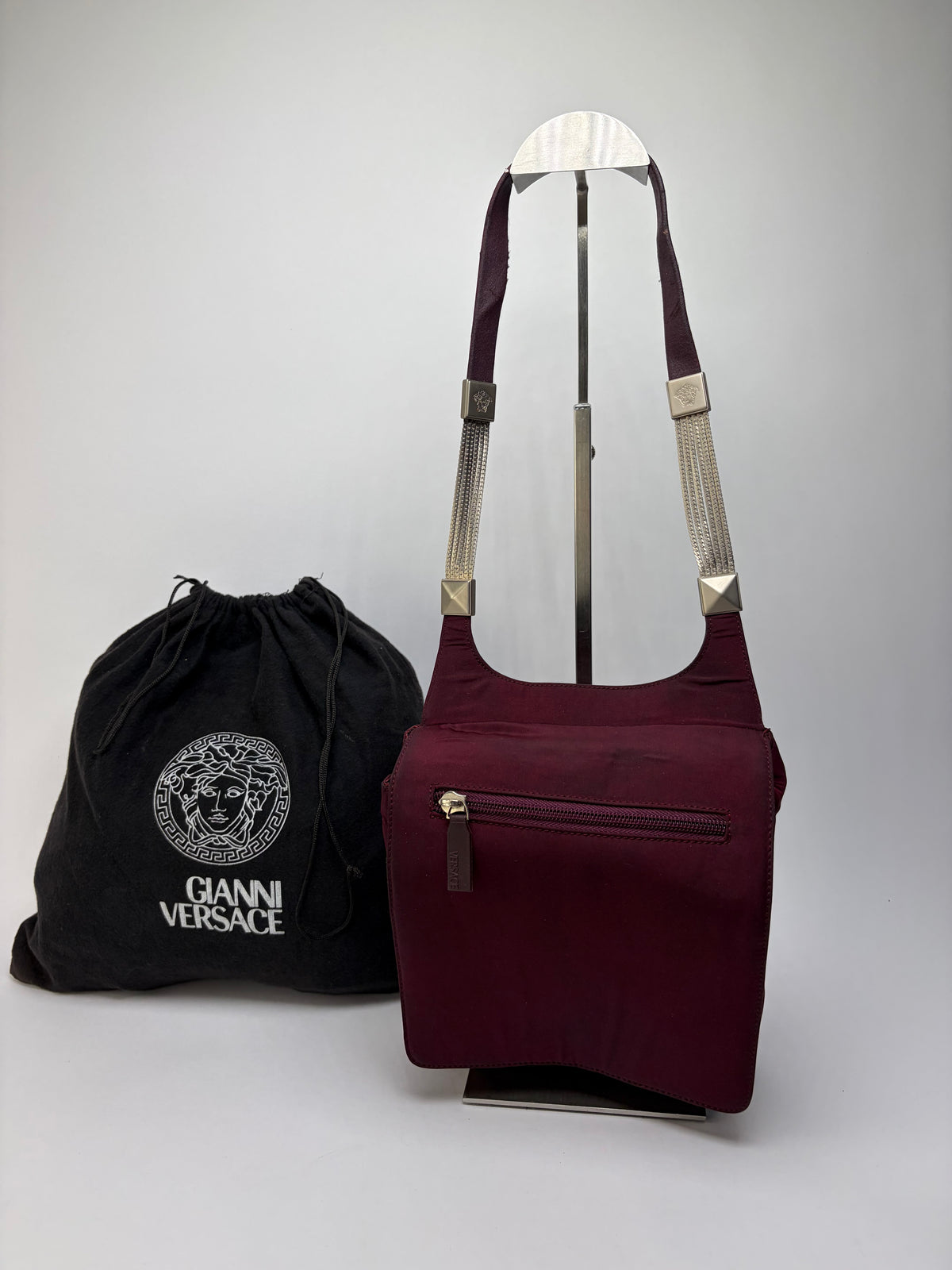 Vintage Gianni Versace Structured Satin Shoulder Bag Burgundy