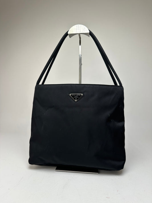 Vintage Prada Triangle Polyester Handbag Black