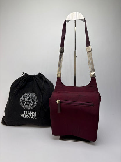 Vintage Gianni Versace Structured Satin Shoulder Bag Burgundy