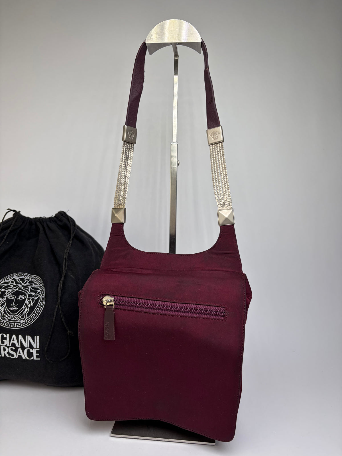 Vintage Gianni Versace Structured Satin Shoulder Bag Burgundy